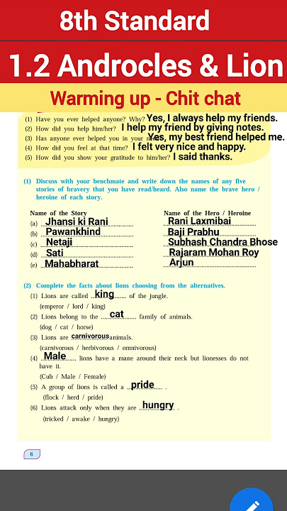 1.2 Androcles and lion ChitChat | 1.2 Androcles and lion workshop #class8 #8thclass #learnenglish