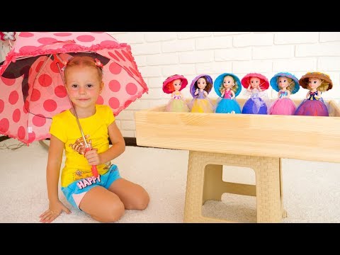 Настя Собирает Сюрпризы И Куклы Под Дождём Видео Про Игрушки Nastya Pretend Play With Toys And Dolls