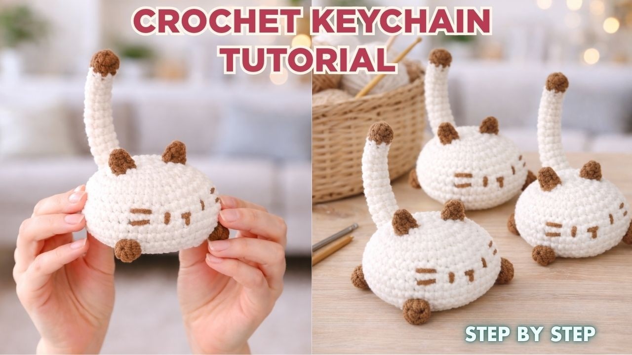 Урок по вязанию крючком милого брелока в виде кошки 🐱 | Простые пошаговые идеи для начинающих