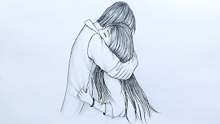 How to Draw cute couple Hugging  step by step || couple drawing ||