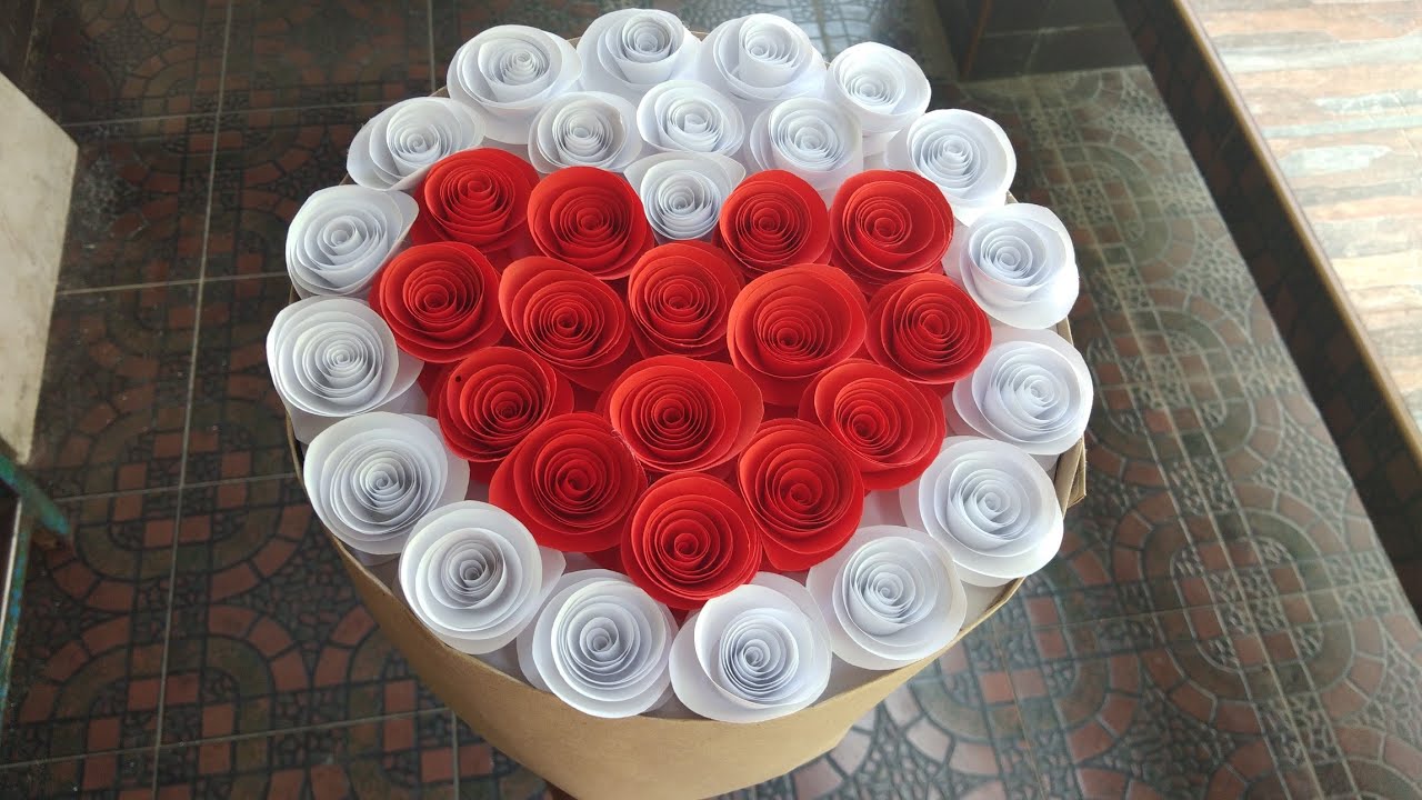 ช่อดอกไม้กระดาษ/paper flowers (หัวใจวาเลนไทน์) l แม่เนย น้องพอสDIY