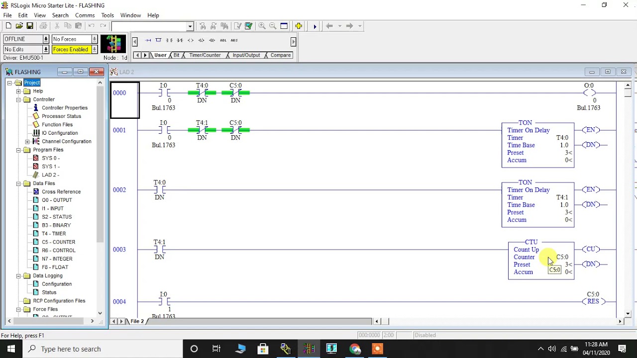 PLC BASED FLASHING OF LAMP USING TIMER AND COUNTER - YouTube