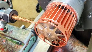 Nobody believes that these are parts of a powerful flashlight. Copper radiator on a lathe.