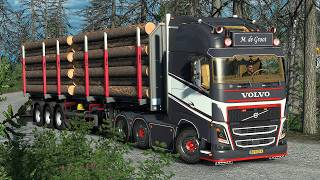 Euro Truck Simulator 2 | Volvo FH4 custom Straight pipe Transporting logs | Germany’s Forest Roads