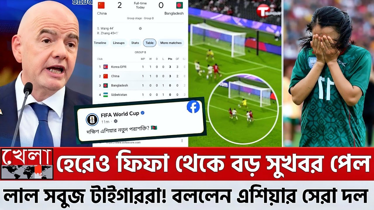 সিডনিতে চায়নার কাছে হেরেও ফিফা থেকে বড় সুখবর পেল লাল সবুজ টাইগাররা! বললেন এশিয়ার সেরা দল বাহিনীরা!