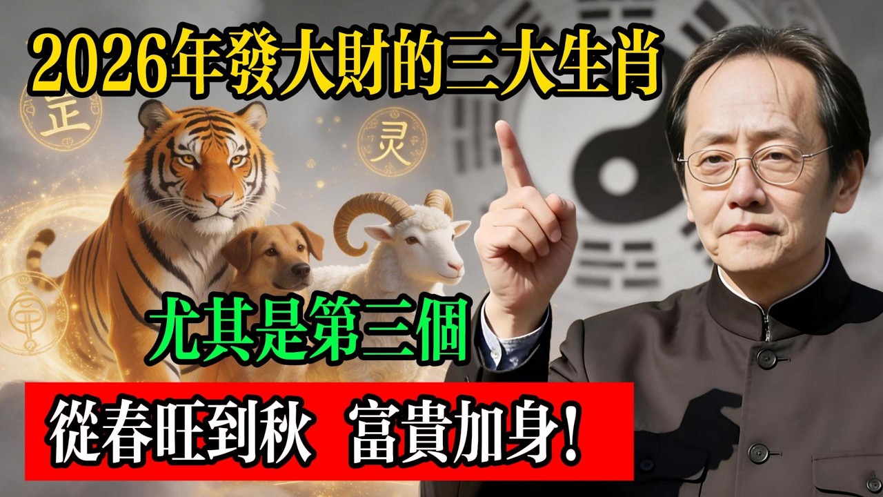 2026年發大財的三大生肖，尤其是第三個，從春旺到秋，富貴加身！#倪海廈 #屬虎運勢 #屬狗運勢 #屬羊運勢 #2026流年大運 #2026丙午年運勢 #生肖命理 #易經智慧