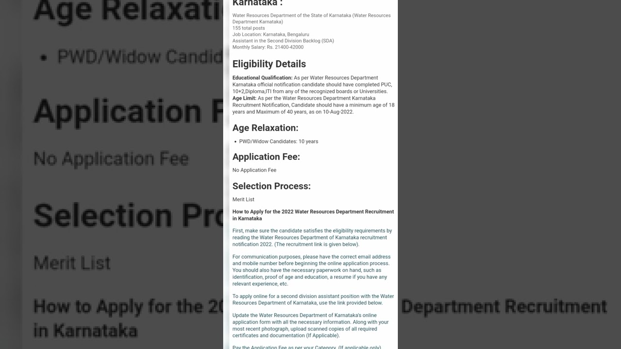 155 Second Division Assistant (SDA) positions - Water Resources Department of Karnataka- Apply Now