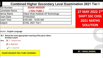 SSC CHSL 2021 Maths Detailed SOLUTION|27 may 2022 Shift-1 SSC chsl Previous year paper solution #ssc