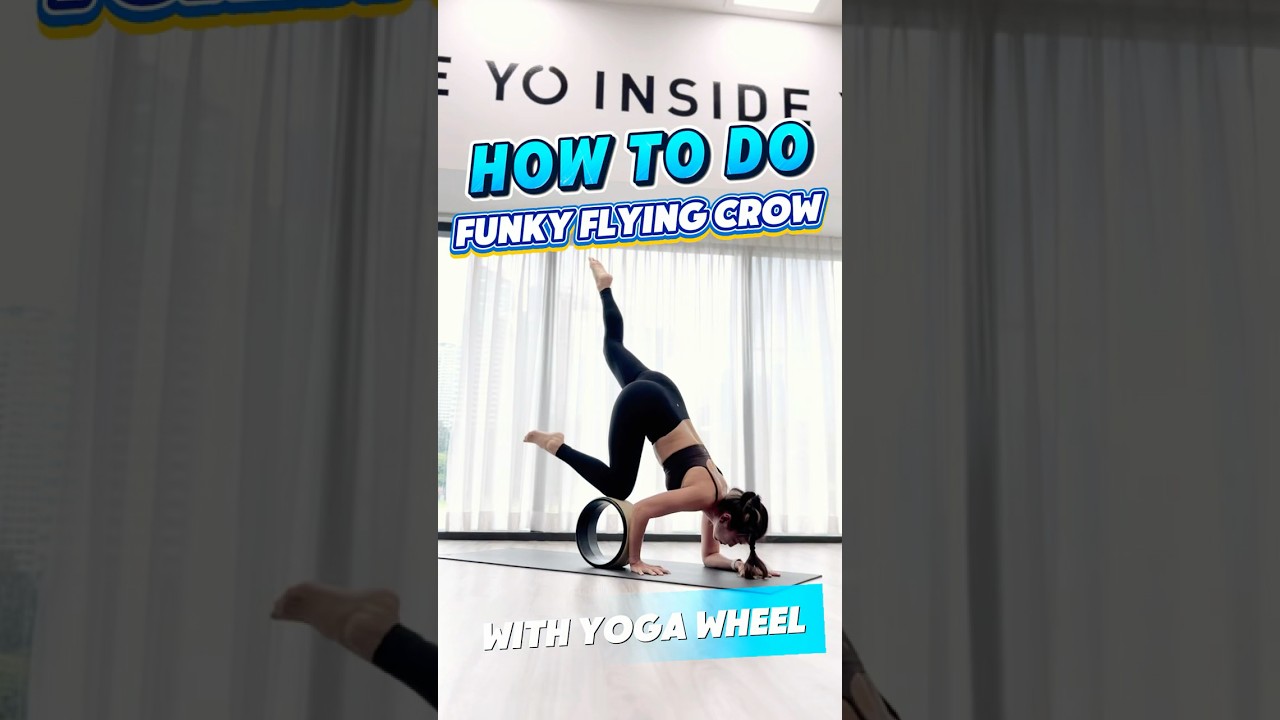 How to do funky flying crow with yoga wheel?