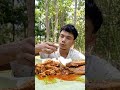 Primitive boy eating delicious chicken leg piece,tuna fish and rice in jungle #shorts #short