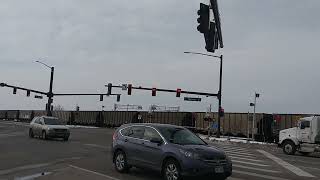 BNSF 9325 leads empty coal train out of Denver on the Brush Subdivision