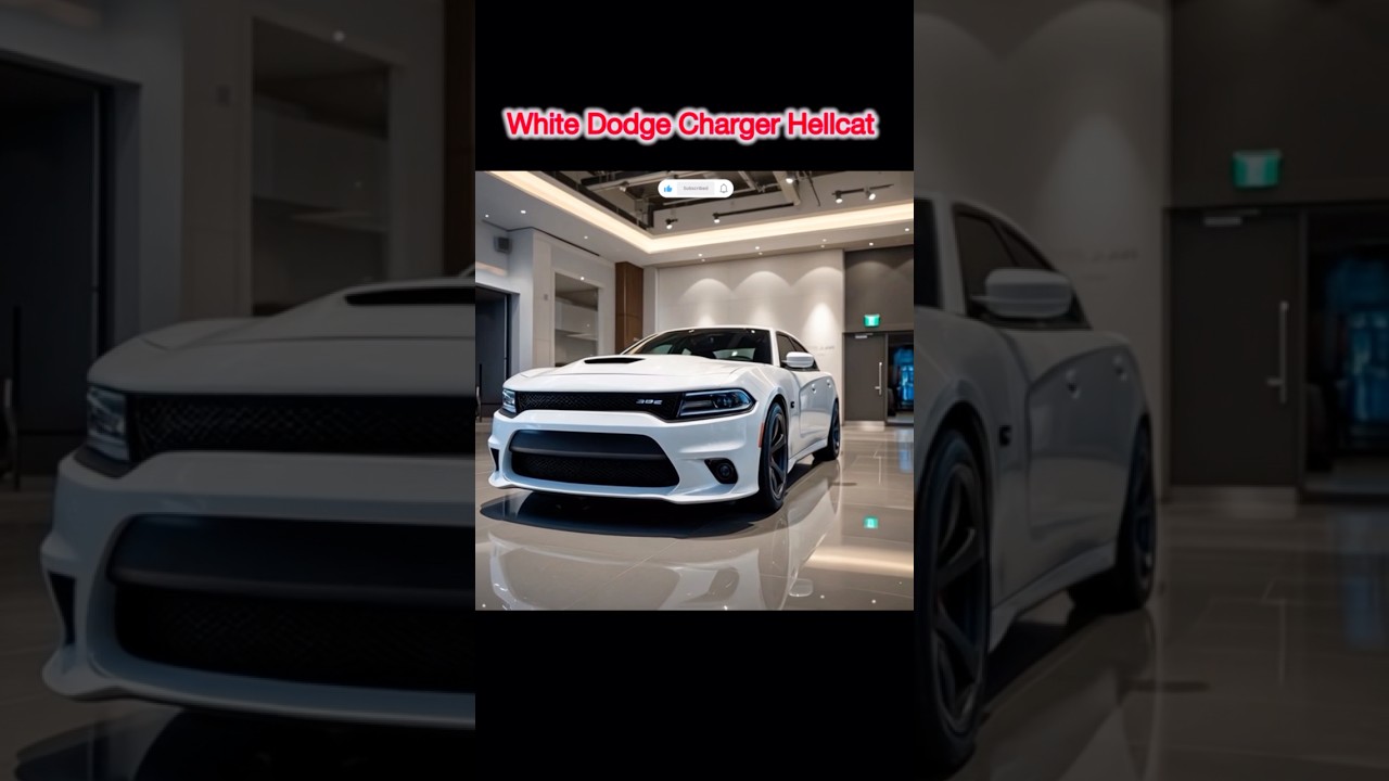 White Dodge Charger Hellcat in Showroom — Premium Automotive Showcase