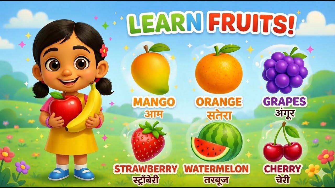 Learn Fruits Names in English & Hindi 🍎🍌 | Fruits for Kids | Kirti Learns