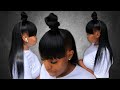 HalfUp HalfDown Quickweave with Top Knot Bun with Faux Bangs