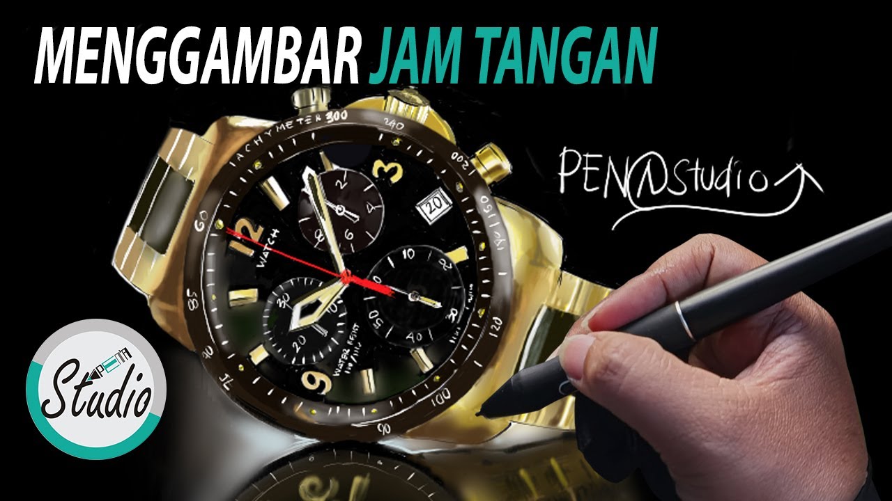 DIGITAL ART - MENGGAMBAR DENGAN PEN TABLET - GAMBAR 3D JAM TANGAN PRIA - WARNA GOLD