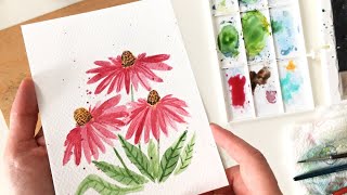 10 Minutes Watercolor - Pink Coneflowers