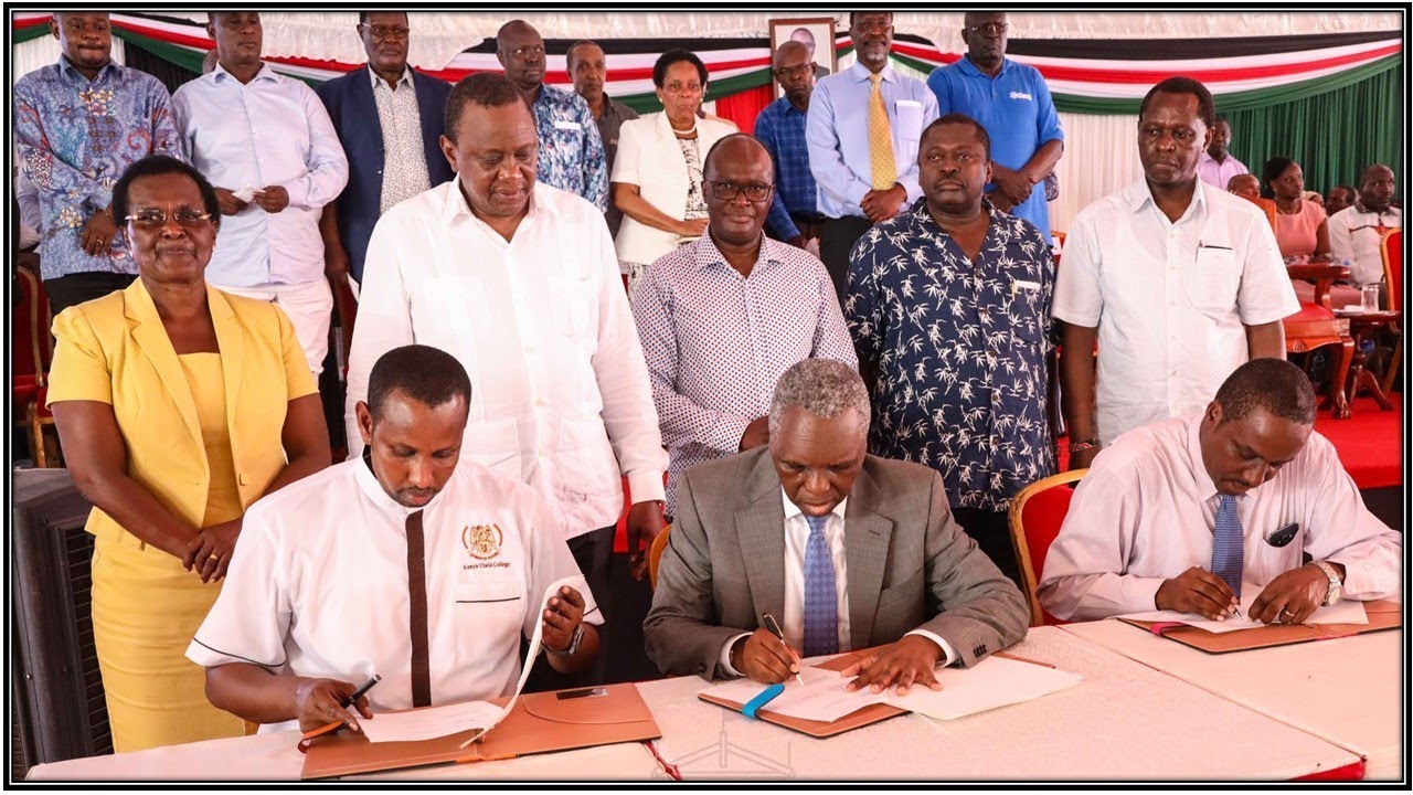 Shareholders sign agreement and certificates at Bandari Maritime Academy newspaper mockup