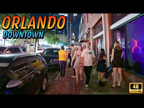 Downtown Orlando Florida at Night | City Lights and Nightlife 4K Walk