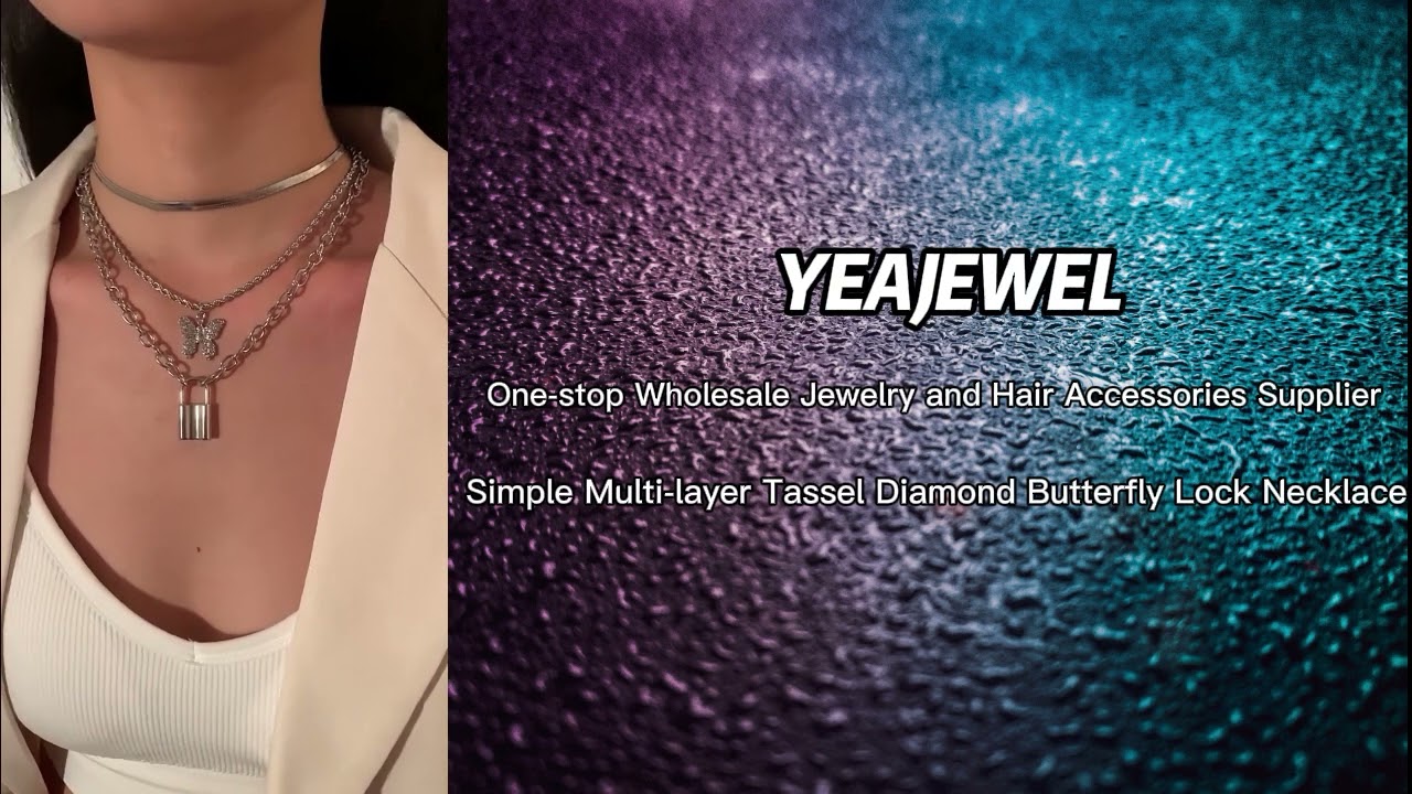 Simple Multi-layer Tassel Diamond Butterfly Lock Necklace - Yeajewel