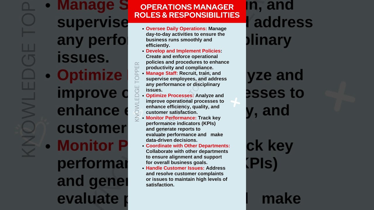 Operations Manager Roles And Responsibilities Skills Job
