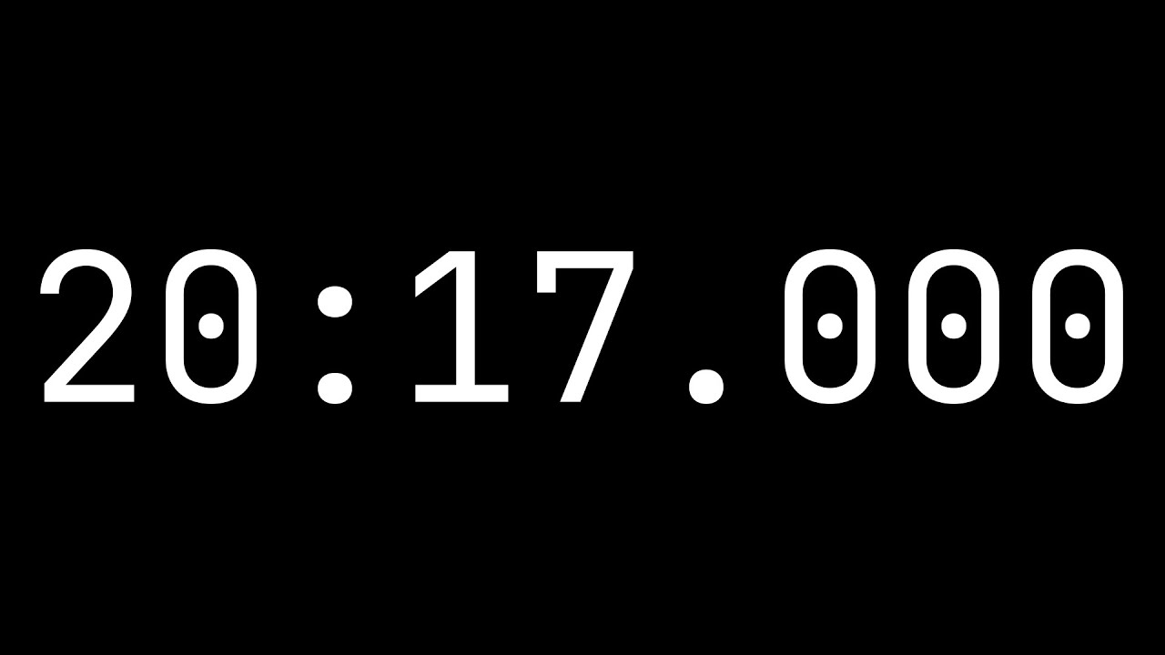 Countdown timer 20 minutes, 17 seconds [20:17.000] - White on black ...