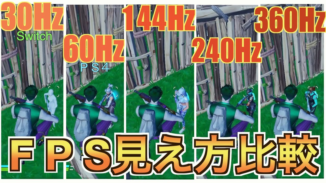 30Hz, 60Hz, 144Hz, 240Hz, 360Hz fps comparison video [Fortnite