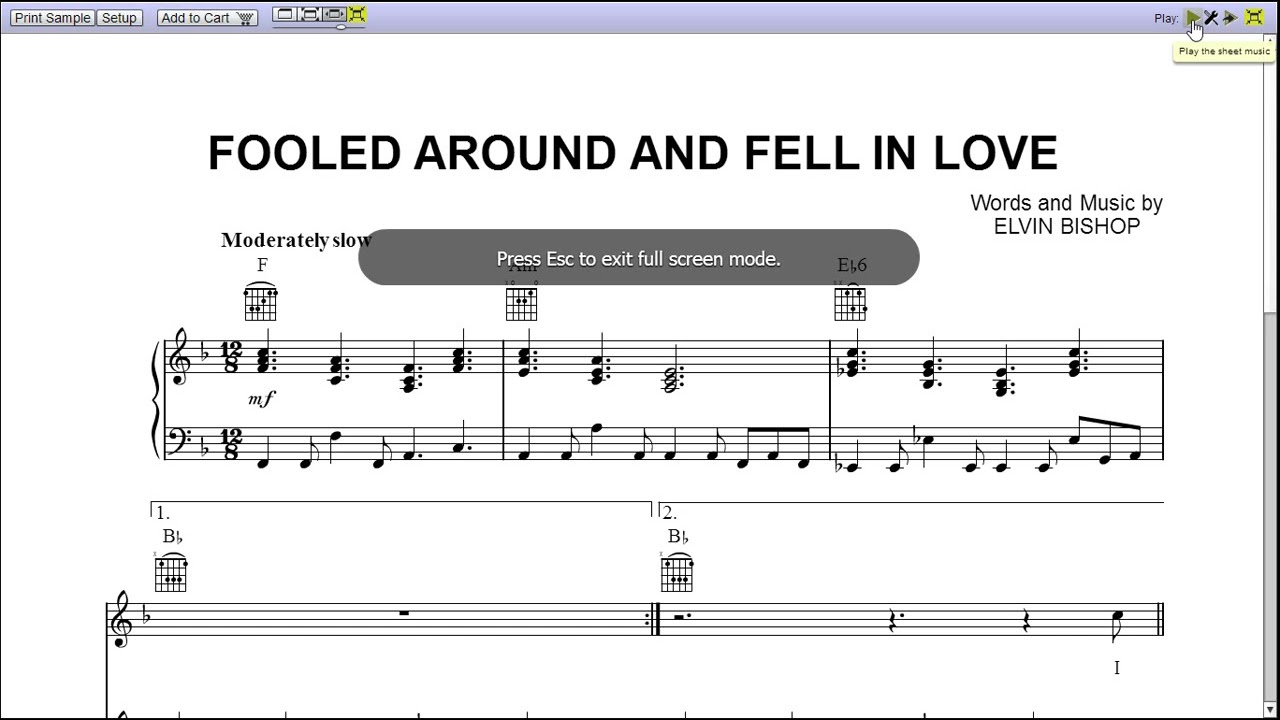 Fooled Around And Fell In Love Chords Fooled Around and Fell In Love by Elvin Bishop - Piano Sheet Music