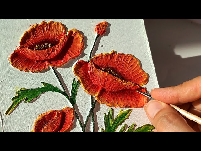 Stunning 3D Poppy Flower Painting | Texture & Oil Paint - YouTube