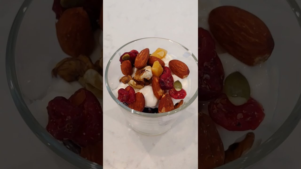 Yogurt parfait with Power up trail mix from Costco YouTube