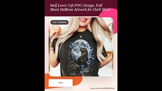 Wolf Lover Gift PNG Design, Full Moon Halftone Artwork for Dark Shirts