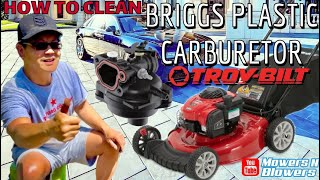 HOW TO CLEAN THE BRIGGS 550EX BLACK PLASTIC CARBURETOR TROY BILT PUSH LAWNMOWER COMPREHENSIVE REPAIR