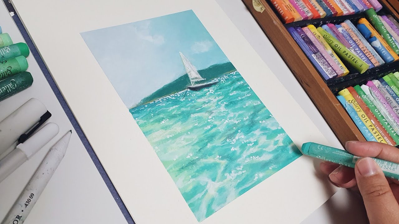 오일파스텔로 반짝이는 바다 그리기, Draw a sparkling sea with oil pastels