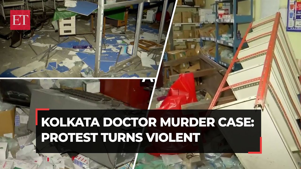 ⁣Kolkata doctor murder case: Protest turns violent; visuals of RG Kar Hospital Emergency department