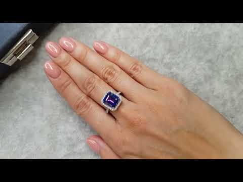 Кольцо с танзанитом цвета Royal blue 4,35 карата и бриллиантами в белом золоте 750 пробы Видео  № 1