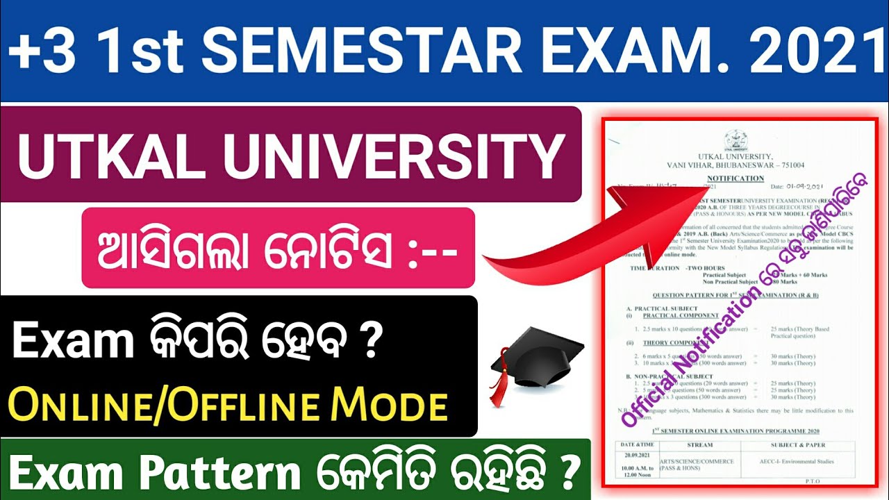 +3 First Semester Exam. Date, Time Table, Exam Pattern Release Utkal University