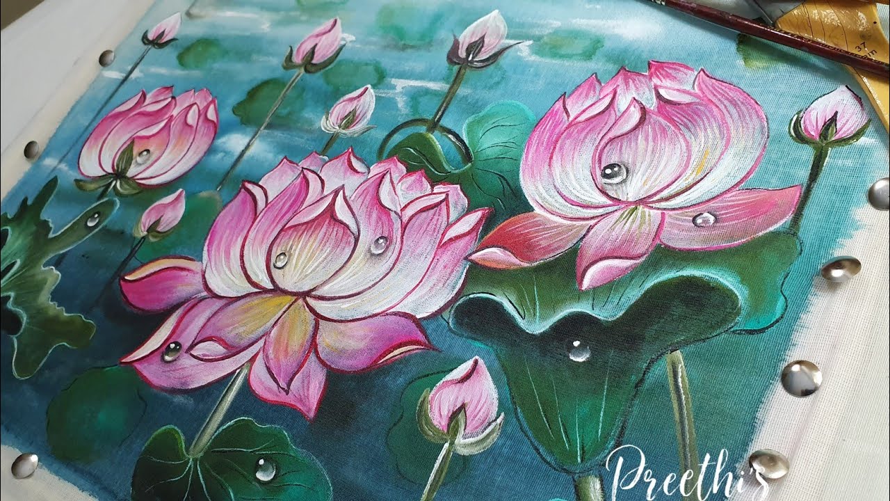 Fabric painting / Cotton fabric /Lotus YouTube