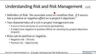 MANAGEMENT YOGI: PMP LIVE LESSONS - Guaranteed Pass: Video 12.3-Understanding Risks(Risk Management)