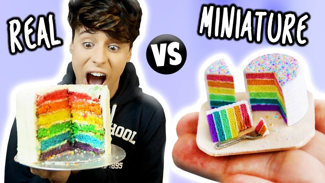 MINI Food vs. REAL Food 3!!! Spaghetti Bolognese, Nachos & Rainbow Cake | Raphael Gomes