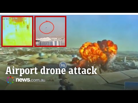 CCTV shows moment drone struck Kuwait airport