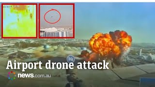 CCTV shows moment drone struck Kuwait airport