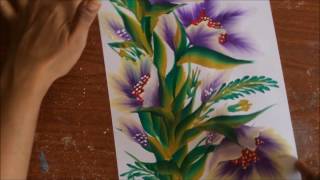 One Stroke Painting- Sliding Leaves and Purple Flowers