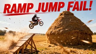 Motorcycle Ramp Jump FAIL: Haystack Explosion!