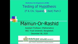 Testing of Hypothesis (F-Test & Chi-square test) Part-3