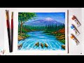 Beautiful Mount Fuji Waterfall Acrylic Landscape Scenery Painting | #paintingchallenge2 | Paint It