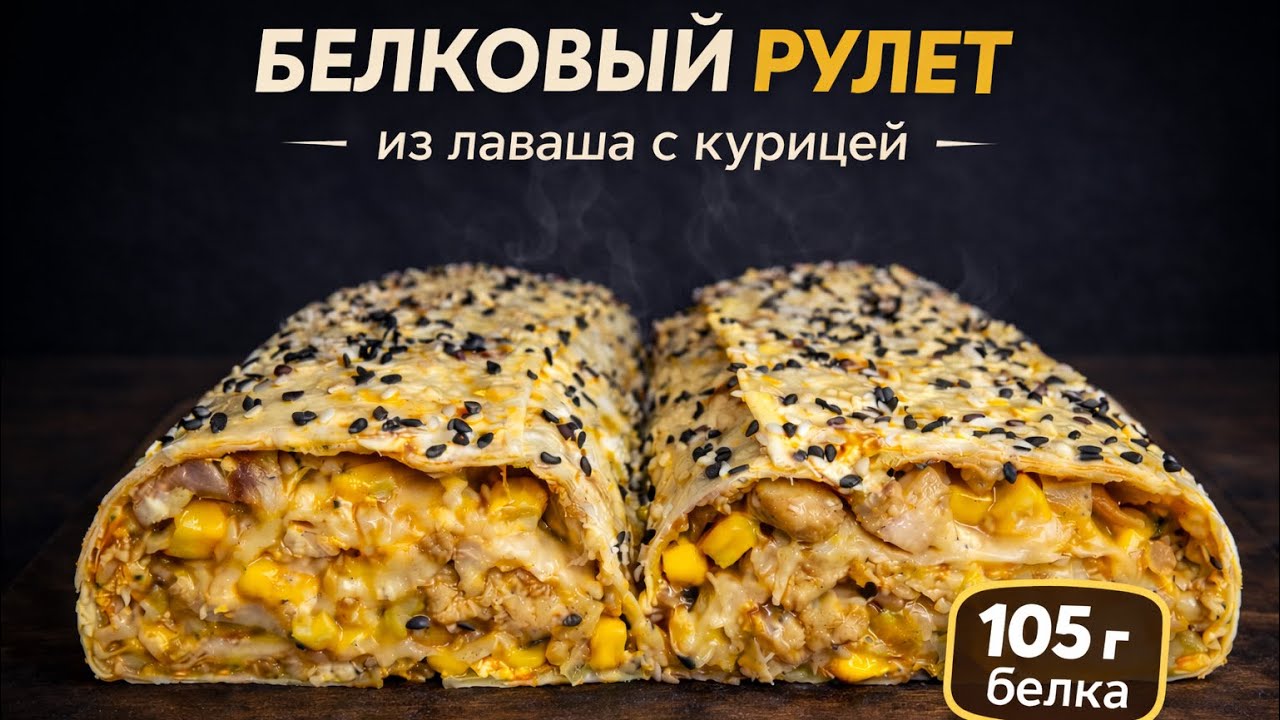 Белковый рулет из лаваша с курицей | 105 г белка | быстрый рецепт