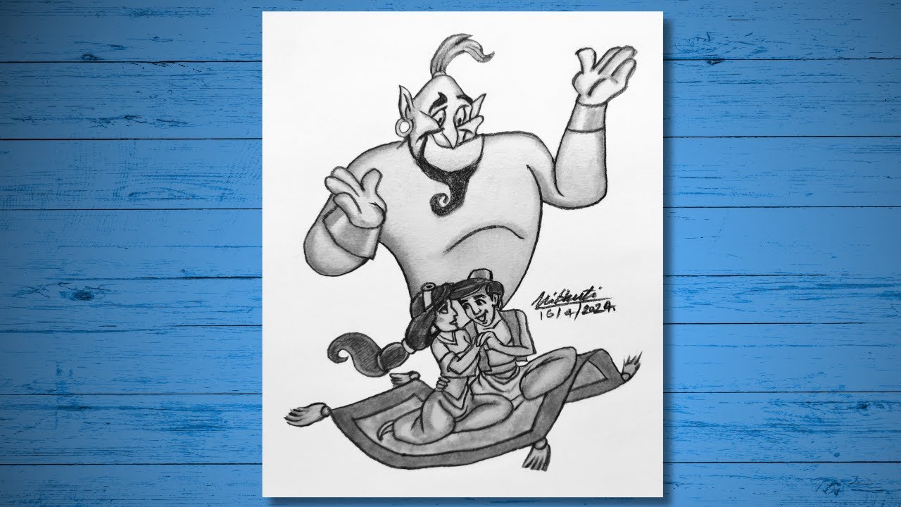 How To Draw Aladdin, Princess Jasmine & Genie | Graphite Pencil Drawing | Easy Beginners Tutorial