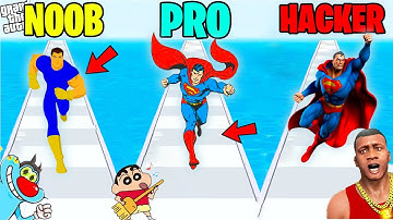 SHINCHAN & OGGY BECOM STRONG SUPERHERO IN SUPERHERO BRIDGE 3D NOOB VS PRO VS HACKER VS GOD