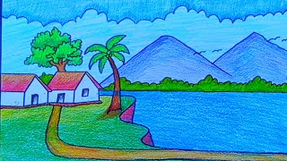 Easy landscape painting || Easy landscape painting for beginners || beautiful landscape scenery #art