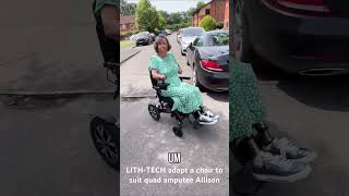 Adapting a wheelchair for quad amputee Allison. By LITH-TECH Mobility