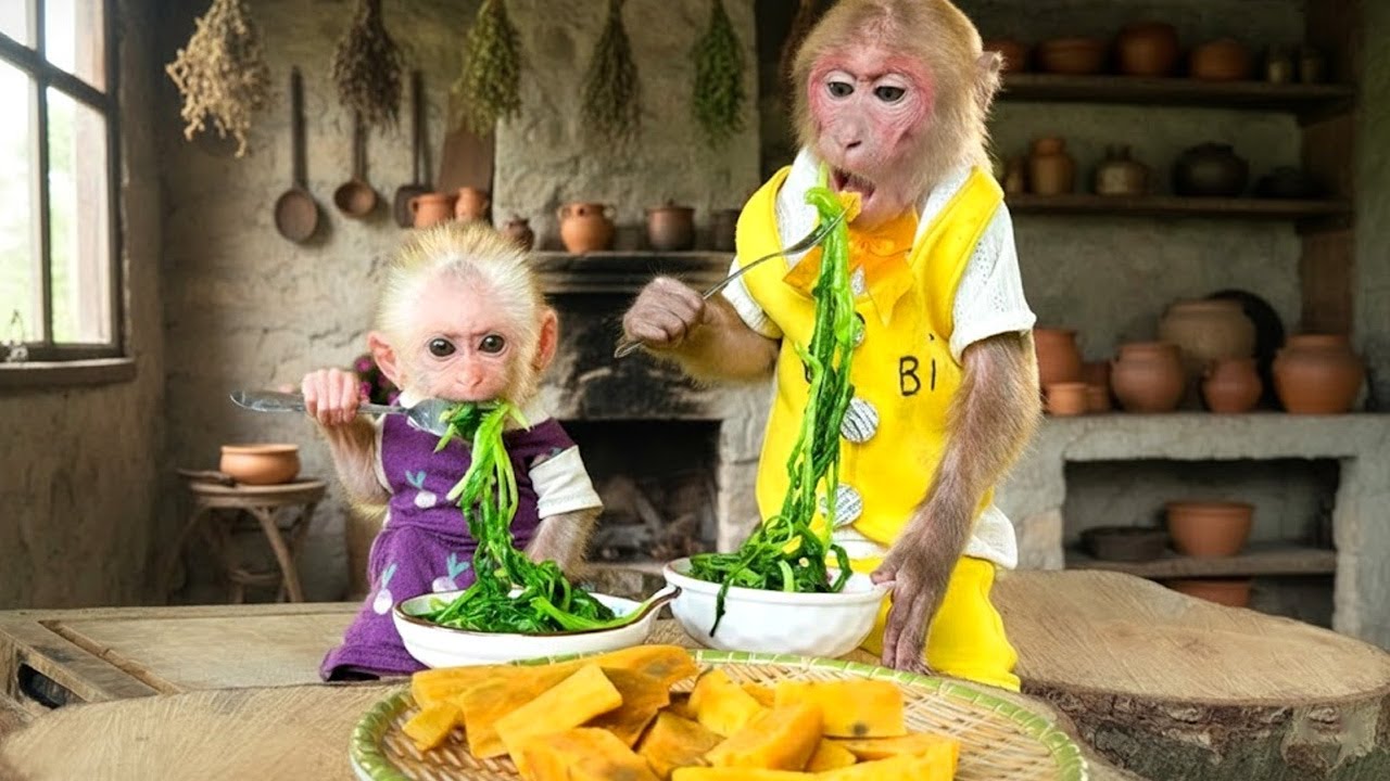 🌾💞 So Cozy! Bibi & LaLa Enjoy a Simple Meal After a Hard Day of Harvest 🐵✨